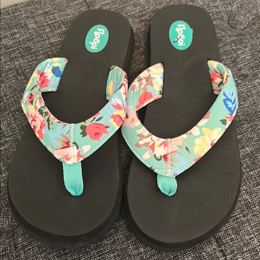 Floral Flip Flops with Black Soles